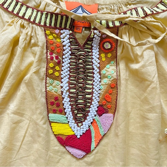 Pia Pauro Neon Beaded Embroidered Tunic Short Sleeve Top in Yellow Size Xs - Picture 6 of 8